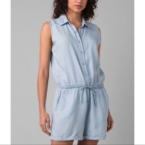 NWT - Prana - Small Blue Chambray Romper 100% Tencel NWT